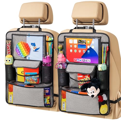 Helteko Car Seat Organizer, Ultra Version Kids Backseat Car Organizers and Storage, Waterproof Back Seat Protector Kick Mats with Tablet Holder 12" Car Accessories Interior, Gray, 2 Pack - color: Gray, size: 2 Pack