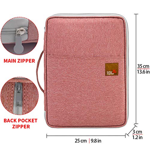 Document A4 Bag Case Waterproof Organizer Portfolio Office Travel Zipper Multi-Function Pouch - color: 01-pink Orange