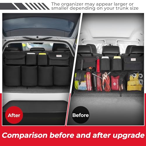 SURDOCA Car Trunk Organizer, LARGE CAPACITY Car Storage Bag with 8 Pockets, 7X Upgraded Trunk Storage Organizer for Car, SUV, Truck, MPV - color: All Black, size: L-35.5x18.2in
