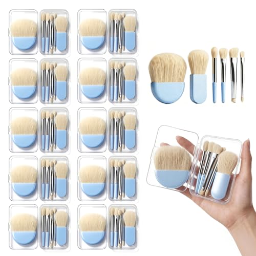mini Makeup Brushes - 10 Sets Individually Wrapped Disposable Makeup Brushes, Travel Size Mini for Wedding Bridal Party Favors, Bridesmaid Gifts, Bachelorette, Travel (10 Pack) - color: Blue