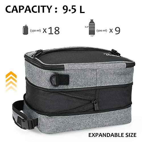 Tirrinia Expandable Insulated Lunch Bag for Men Women – Leakproof Reusable Cooler LunchBox for Kids & Adults with Shoulder Strap, Perfect for Work, School, Office, Travel,Dark Grey - color: Gray