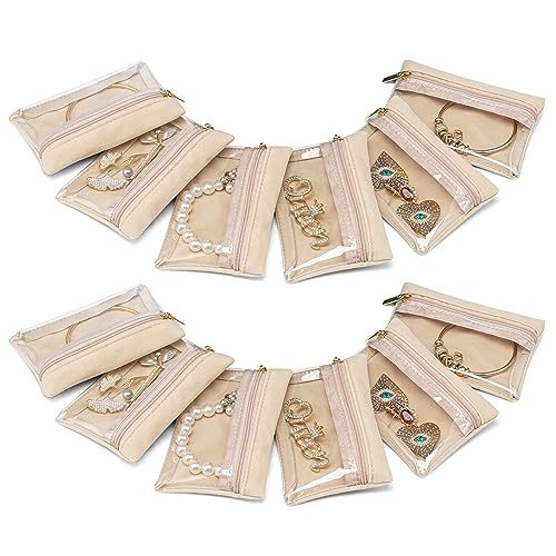 VLANDO Jewelry Travel Case,Travel Jewelry Organizer with Clear Velvet Jewelry Bags Zipper Pouch for Women Girl Gift 12Pcs Bag - color: A.12 Bag