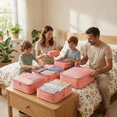 4 Piece Compression Packing Cubes for 3–7 Day Travel, Space Saving Travel Organizers with Breathable Mesh, Double-Zipper Packing Cubes for Carry-On & Suitcases (Blush) - color: Blush