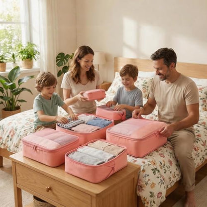 4 Piece Compression Packing Cubes for 3–7 Day Travel, Space Saving Travel Organizers with Breathable Mesh, Double-Zipper Packing Cubes for Carry-On & Suitcases (Blush) - color: Blush