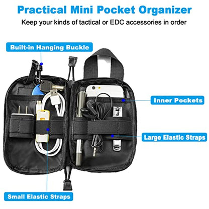 Tactical EDC Pocket Organizer Pouch, Mini Small Tool Storage Pouch Bag Portable Nylon Molle Compatible Military Utility Pouch for Electronic Accessories, Aid Kits, Multitools, Tactical Accessories