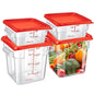 Barydat 4 Pcs Square Food Storage Containers with Lids Measurement Scales, 2qt & 4qt Clear Plastic Stackable Containers for Dough Proofing Baking Kitchen Restaurant and Pantry Organization(Red) - color: Red