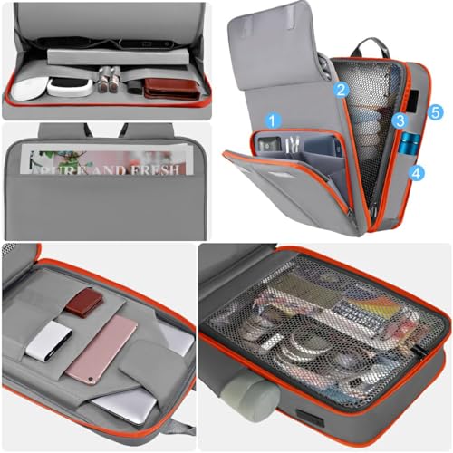 ZINZ Slim & Expandable Laptop Backpack 15.6 16 17 inch Travel Business Backpack Water-Resistant Daypack for Men and Women，Gray orange - color: G01og01