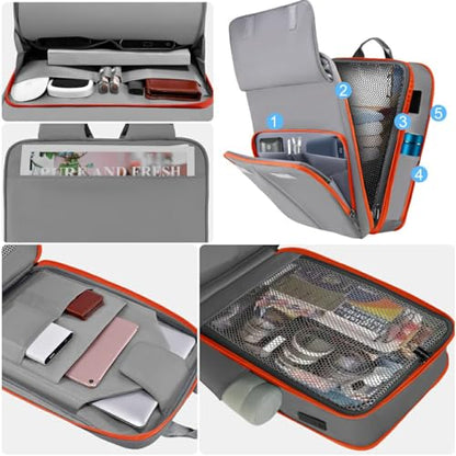 ZINZ Slim & Expandable Laptop Backpack 15.6 16 17 inch Travel Business Backpack Water-Resistant Daypack for Men and Women，Gray orange - color: G01og01