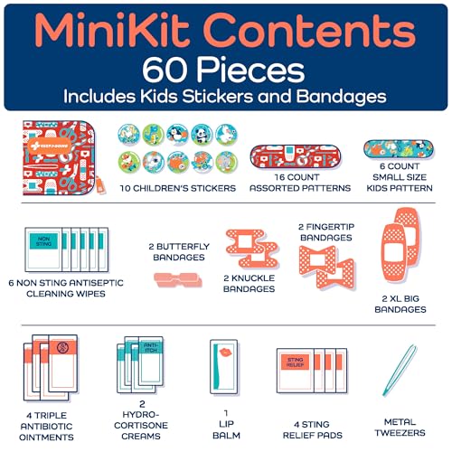 KeepGoing Small Travel First Aid Kit Kids – 60 Pc. Mini First Aid Kit for Purse, Diaper Bag, & Backpack with Latex-Free Bandages – 4 Oz., & 4.5 x 3.5 x 2 in, TSA-Approved - style: The Classic