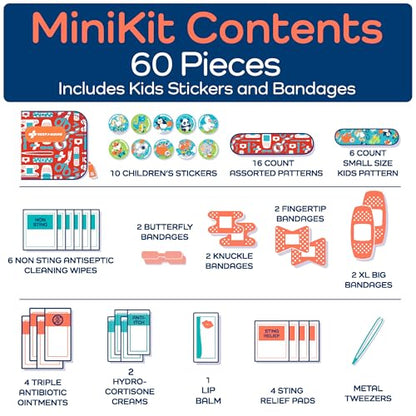 KeepGoing Small Travel First Aid Kit Kids – 60 Pc. Mini First Aid Kit for Purse, Diaper Bag, & Backpack with Latex-Free Bandages – 4 Oz., & 4.5 x 3.5 x 2 in, TSA-Approved - style: The Classic