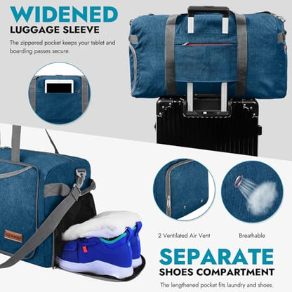 Canway 85L Travel Duffel Bag, Foldable Weekender Bag with Shoes Compartment for Men Women Water-proof & Tear Resistant - color: Aegean Blue, size: 85L