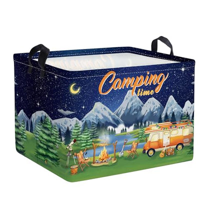 Clastyle Black Night Camping Storage Basket Clothes Toy Tool Food Picnic Basket Outdoor Beach Pool Towel Basket Rectangle Moutain Lake Fir Tree Caravan Bin