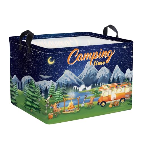 Clastyle Black Night Camping Storage Basket Clothes Toy Tool Food Picnic Basket Outdoor Beach Pool Towel Basket Rectangle Moutain Lake Fir Tree Caravan Bin