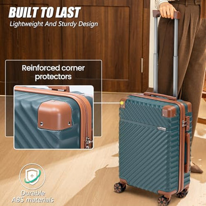Cosbarn Carry On Luggage 22x14x9 Airline Approved, Hardside 20 Inch Carry on Suitcases with Wheels, Hard Shell ABS Lightweight Carry on Luggage Set, Travel Suitcase Set with TSA Lock, DarkGreen - color: DarkGreen, size: 3 Piece Sets (20/BP/TB)