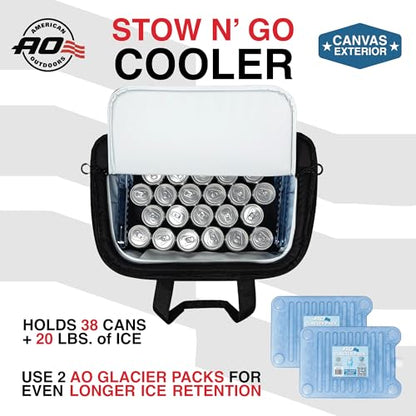AO Coolers Stow-N-Go Canvas Soft-Sided Cooler, Low Profile and Leak Proof, Insulated for 24-Hour Cold - color: Black