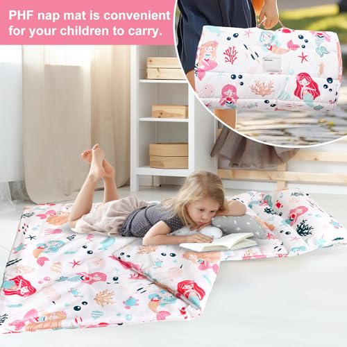 PHF Soft Toddler Nap Mat with Removable Pillow, Rollup Design Kids Sleeping Mat, Slumber Bags for Girls, 50"x20" Toddler Sleeping Bag for Daycare Preschool Travel Camping, Mermaid - color: Mermaid