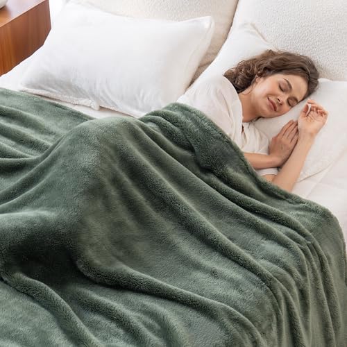 Berkshire Blanket Classic Extra-Fluffy Plush Blanket Queen Size, Soft Fuzzy Fluffy Long Hair Blanket for Couch Sofa Bed, Dark Sage Green, 90x90 Inches - color: Dark Sage Green, size: Full/Queen