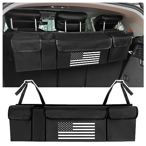 Turcee Car Trunk Organizer,Large Capacity Car Storage Organizer with US Flag Design,Hanging Foldable Car Organizers and Storage Car Interior Accessories (Black) - color: Black