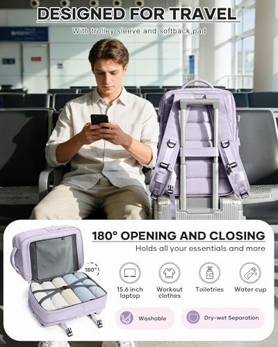 WONHOX Vacuum Seal Backpack for Travel with Air Pump Compression Vacpack Personal Item Carry on Flight Approved Daypack Laptop Space Saver Bags Storage with Vacuum System Travel Bag Women Men Purple - color: A18-purple