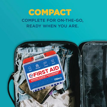 Be Smart Get Prepared 110 pc First Aid Kit: Clean, Treat, Protect Minor Cuts, Home, Office, Car, School, Business, Travel, Emergency, Outdoor, Camping & Sports, FSA/HSA (Packaging may vary) - size: 1 Count (Pack of 1)