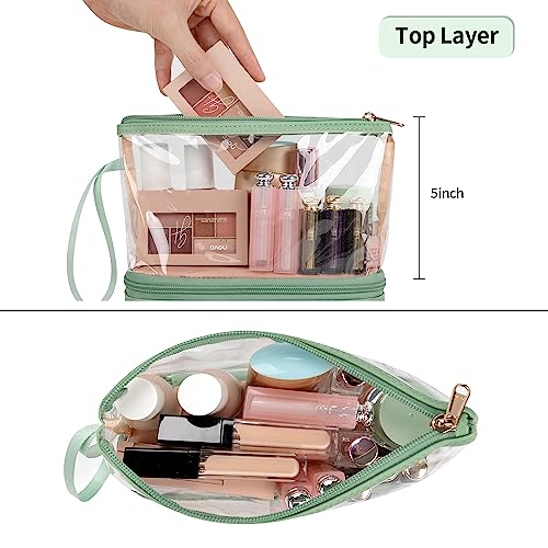 Ethereal Clear Makeup Bag, Green TSA Approved Toiletry Bag with Brushes Compartment Small Travel Make up Bags for Women - color: 08-green clear