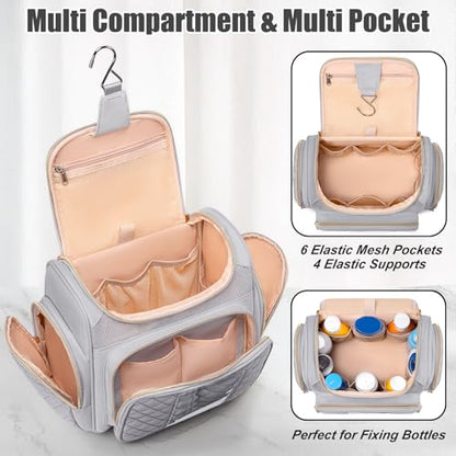 Large Toiletry Bag for Women Men,Bathroom Bag,Water Resistant Shower Bag,Makeup Bag,Toiletry Bags for Traveling,Hanging Toiletry Bag with Transparent Waterproof Phone Pocket (Light Gray) - color: Light Gray