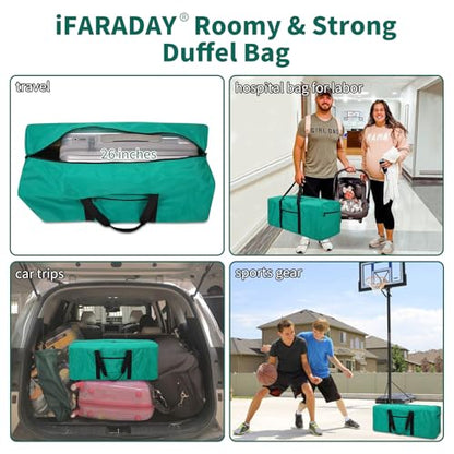 iFARADAY Foldable Duffle Bag for Travel - 75L Large Spare Travel Duffel Bag Lightweight with Trolley Sleeve - Green - color: Green