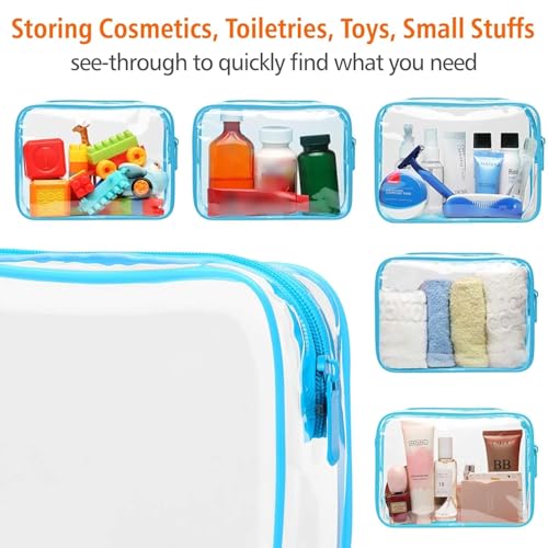 PACKISM Clear Makeup Bag - Waterproof TSA Approved Toiletry Bag Quart Size Bag, Clear Makeup Bags with Zipper, Carry on Airport Airline Compliant Pouch, 3 Pack, Blue - color: New Blue, size: Medium Set (Standard)