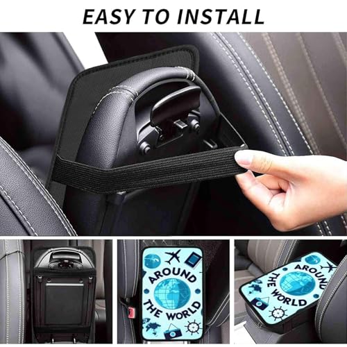 Travelling on Airplane 2 Print Car Center Console Cover Universal Neoprene Car Armrest Storage Box Decoration Protector Pad for Car Truck SUV, Interior Accessories
