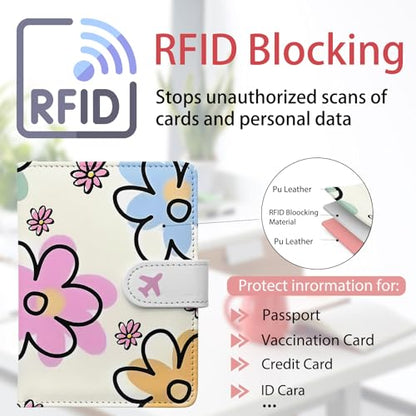 Passport Holder, Travel Wallet Cover with Pen Loop | Cute RFID Blocking Leather Case with Magnetic Closure for Travel Essentials-flower - color: N-Petal