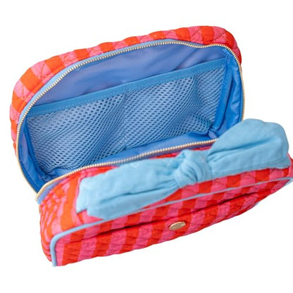 ban.do Large Toiletry Bag for Traveling, Spacious Suitcase Organizer for Makeup/Cosmetics with Pockets, Zippers, Quilted Exterior, Stripes