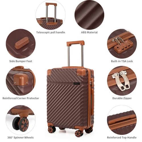 Cosbarn Carry On Luggage 22x14x9 Airline Approved, Hardside 20 Inch Carry on Suitcases with Wheels, Hard Shell ABS Lightweight Carry on Luggage Set, Travel Suitcase Set with TSA Lock, Burgundy - color: Burgundy, size: 3 Piece Sets (20/BP/TB)