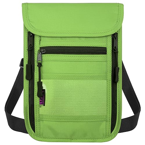 sundee Travel Neck Wallet with Double Zippers, RFID Blocking Passport Holder with Adjustable Neck Strap for Men and Women to Keep Cash, Credit Cards and Travel Documents Safe - Grass Green - color: Grass Green