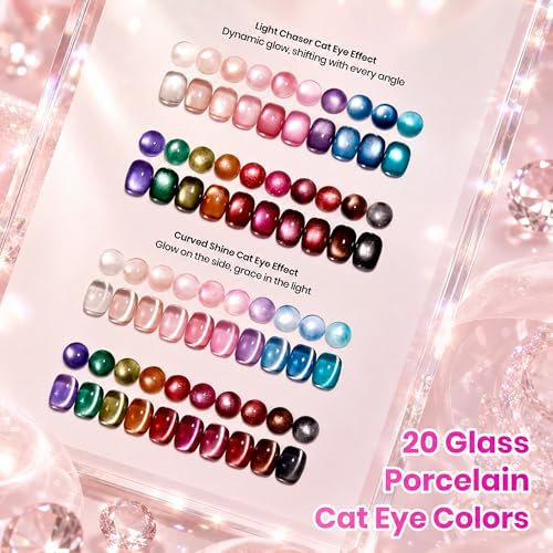 Beetles Cat Eye Gel Nail Polish Set - Timeless Gleam 20 Colors Glitter Cat Eye Gel Nail Kit Nude Pink Red Blue Brown Black Magnetic Base Matte Glossy Top Coat Soak Off UV Manicure Salon Gift for Women - color: 0-0-0-Timeless Gleam