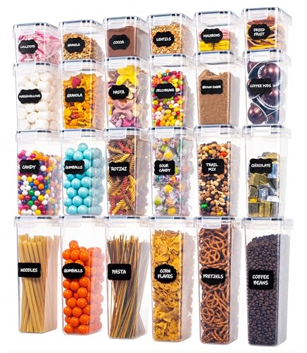 Oizeir Airtight Food Storage Containers Set - Air Tight with Lids - Pasta Flour Sugar Cereal - Storage Containers for Food (Clear-24 Pack)