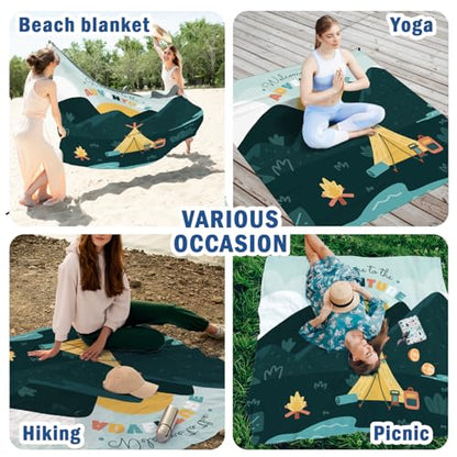 Camping Pocket Picnic Blankets, Camp Mini Beach Camping Blanket Waterproof Sandproof, Welcome to The Adventure RV Outdoor Picnic Blanket Mat Gifts for Camper Campsite Travel Hiking 55x60in - color: Hill