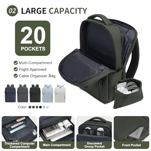 Lightweight Commute Backpack for Men & Women, Water-Resistant Travel Daypack with 15.6-Inch Laptop Compartment & Anti-Theft Pockets, Forest Green - color: Forest Green