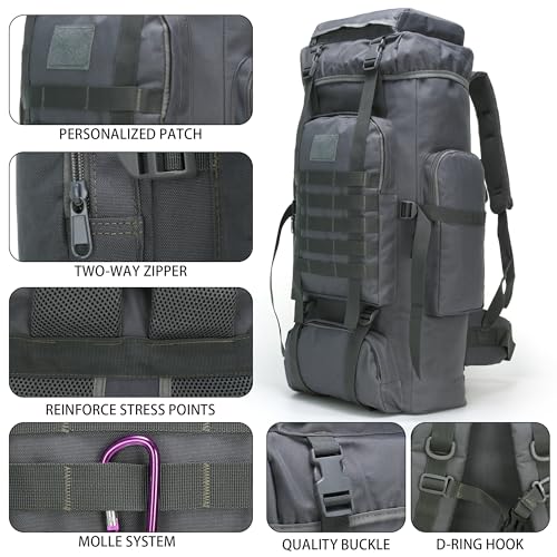 Hiking Backpack for Men 70L/100L Camping Backpack Military Rucksack Molle 3 Days Assault Pack for Climbing | Camping Backpack - color: 70l-gray