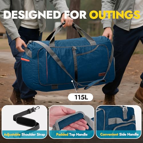 Canway 65L Travel Duffel Bag, Foldable Weekender Bag with Shoes Compartment for Men Women Water-proof & Tear Resistant (Aegean Blue, 65L) - color: Aegean Blue, size: 65L