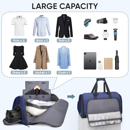 BALEINE Travel Garment Bag, Travel Suit Bag for Men, Water Resistant Carry on Garment Bag for Hanging Clothes, Garment Duffel Bag for Travel Business (Navy-Convertible) - color: Navy-Convertible