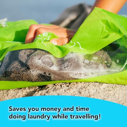 Scrubba Portable Wash Bag Kit (5 Pieces) – Hand Washing Machine System for Hotel, Hiking & Travel Wash – Light and Small Eco-friendly Camping Laundry Bag, Green, Regular Size