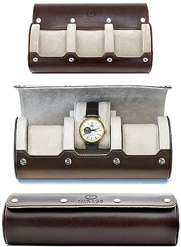3 Watch Roll - Watch Travel Case - Storage and Display - Espresso Brown/Ivory - Mirage Watch Case for Men Vegan Leather - color: Espresso Brown/Ivory 3-watch case