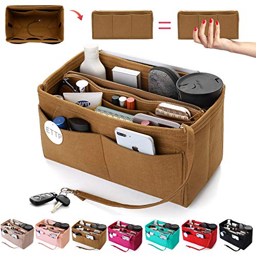 Purse Organizer Insert, Felt Tote Organizer Insert With Metal Zipper, Handbag Organizer For Speedy, Neverfull, Tote, Handbag, 7 Colors 5 Sizes - color: Coffee, size: Large Slender