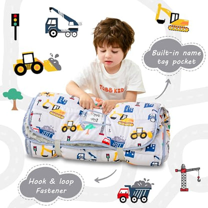 Lasoftan Toddler Nap Mat with Pillow and Blanket, Extra Large Rolled Napping Mats,Slumber Bags for Boys Girls,Kids Sleeping Bag for Daycare, Preschool Travel Camping - color: Truck