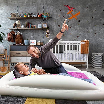 Inflatable Kids Travel Bed Toddler Air Mattress Set,Portable Blow Up Mattress Sleeping Bed Cot with Bed Rails and Electric Pump Ideal for Road Trip - color: Rose Red