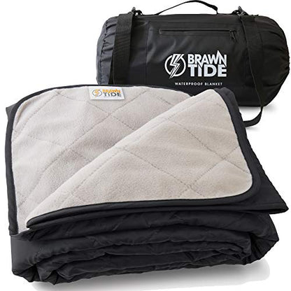 BRAWNTIDE Large Waterproof Outdoor Blanket, Extra Thick Fleece, Warm, Windproof & Sandproof, Quilted Stadium Blanket for Sports Events, Beach, Camping, Picnics, Dogs & Car, 82" x 55 - color: Black