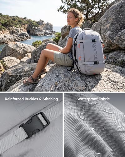 Tolaccea Travel Laptop Backpack for Men Women, 40L-50L Expandable Carry On Backpack with Wet Dry Compartment, TSA Approved Daypack Fits 16 Inch Laptop, Convertible Rucksack Duffel Bag for Work Travel - color: Light Gray