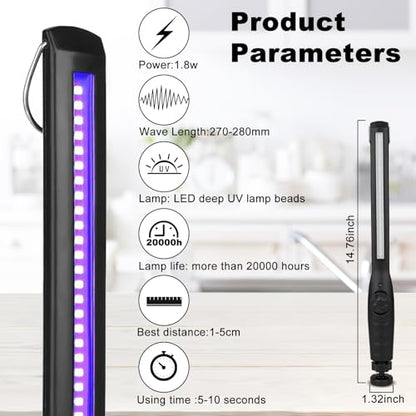 UV Light Sanitizer Wand – Portable Ozone-Free Ultraviolet Disinfection Lamp, USB Rechargeable, Kills 99.9% of Germs & Bacteria, Family & Pet Safe. for Home, Travel, Hotel, Car & Pet Areas