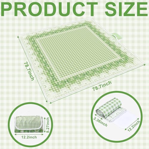 Qinyoung Bow Checkered Extra Large Picnic Blanket 79''x79'' Green Waterproof Foldable Blankets Sandproof Picnic Mat for Beach Spring Camping Grass Lawn Park Cute Couple Gifts Ideas Wedding Registry