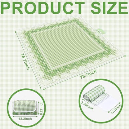 Qinyoung Bow Checkered Extra Large Picnic Blanket 79''x79'' Green Waterproof Foldable Blankets Sandproof Picnic Mat for Beach Spring Camping Grass Lawn Park Cute Couple Gifts Ideas Wedding Registry